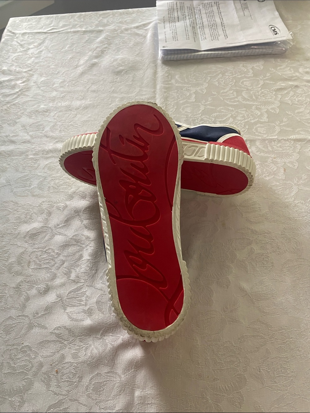 Christian Louboutin Men's Navy Canvas Sneakers with White Trim and Red Accent - Picture 8 of 11